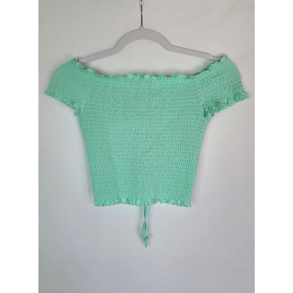 Rue21 Mint Green Smocked Ruched Off the Shoulder Crop Top Women's Size S - Picture 3 of 6